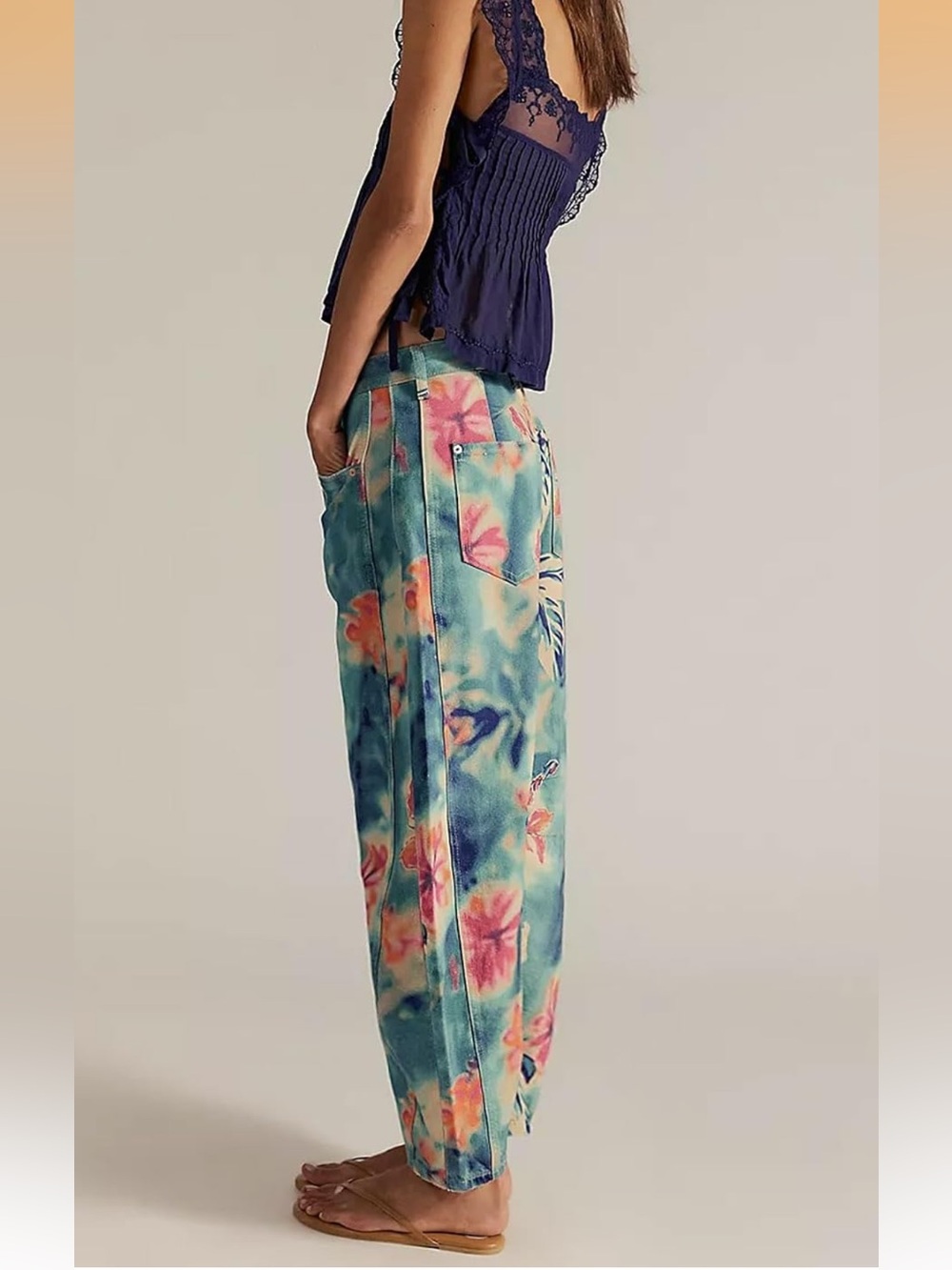 💙WOMENS BARREL LEG JEAN-TIE DYE PRINT-M💙 - Picture 12 of 16